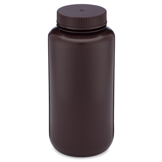 Diamond Essentials Bottle, Wide Mouth, Round, Amber HDPE with Amber PP Closure, 1000mL, Bulk Packed, 50/Case