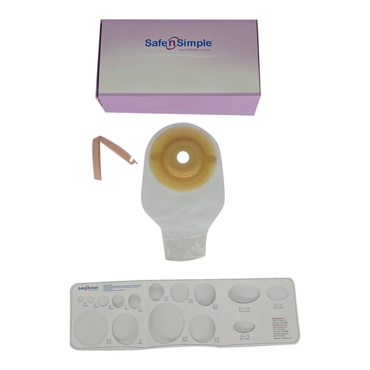Safe n Simple Ostomy Pouch One-Piece System Length Convex, Pre-Cut 1 Inch Stoma Drainable