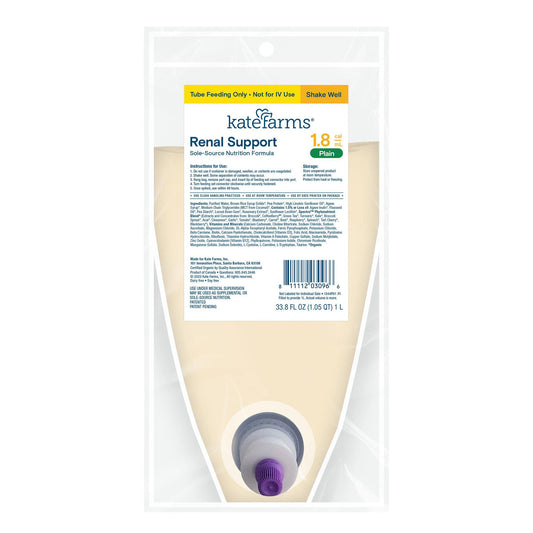 Kate Farms Renal Support 1.8 Tube Feeding Formula Plain Flavor Liquid Ready to Hang Prefilled Container