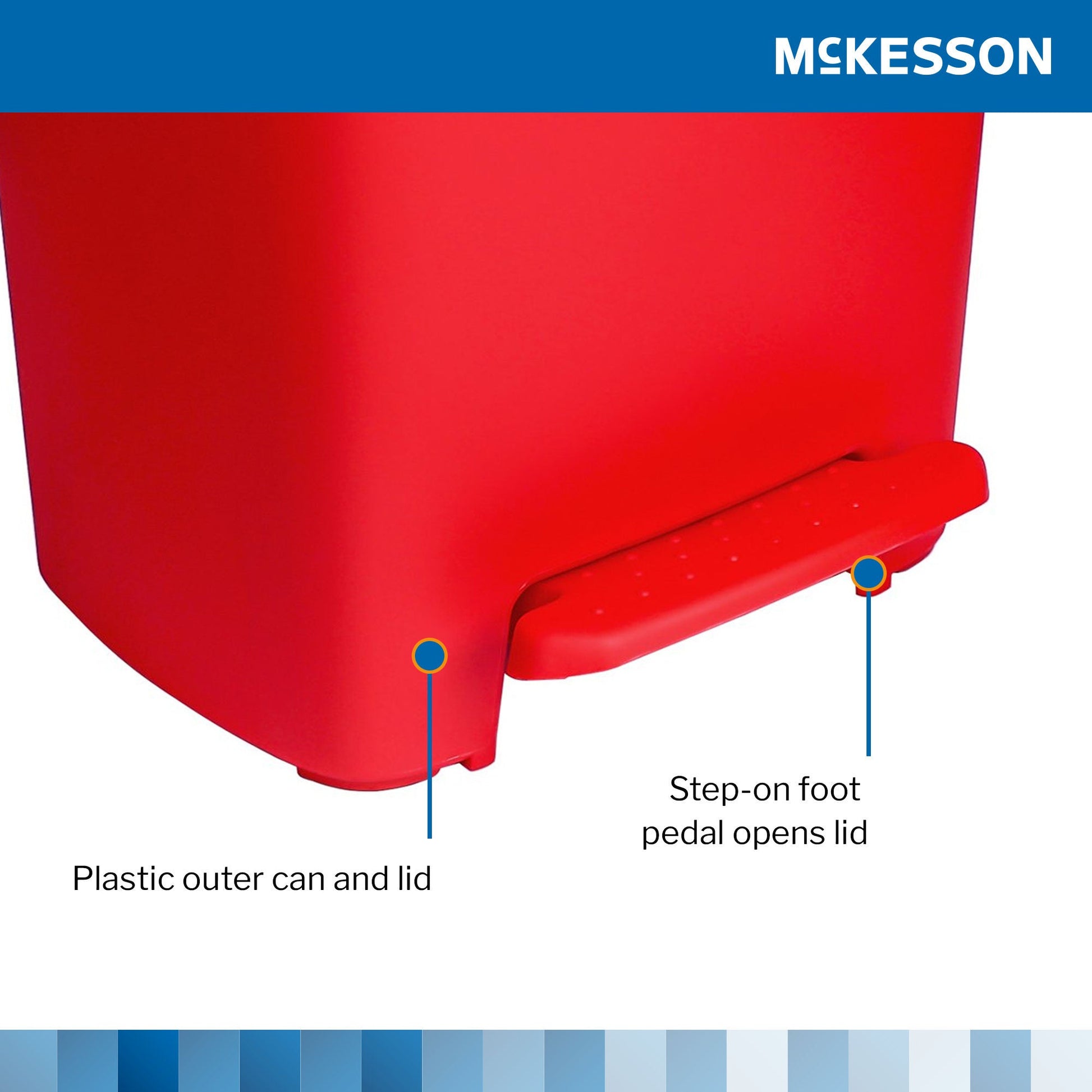 McKesson Waste Can with Step-On Pedal, Plastic, Red, x 18.9 Inch