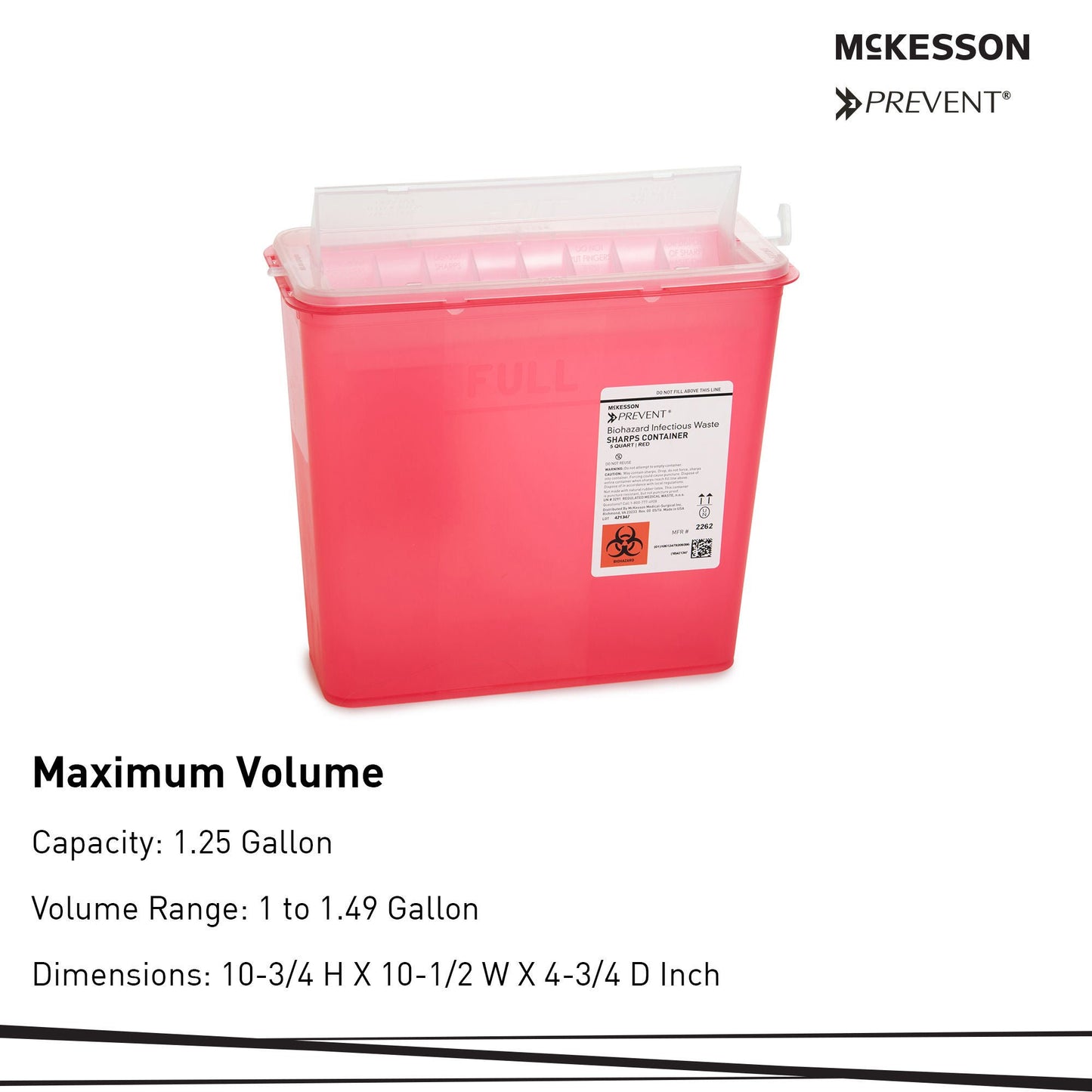 McKesson Prevent® Red Sharps Container, 1.25 Gallon