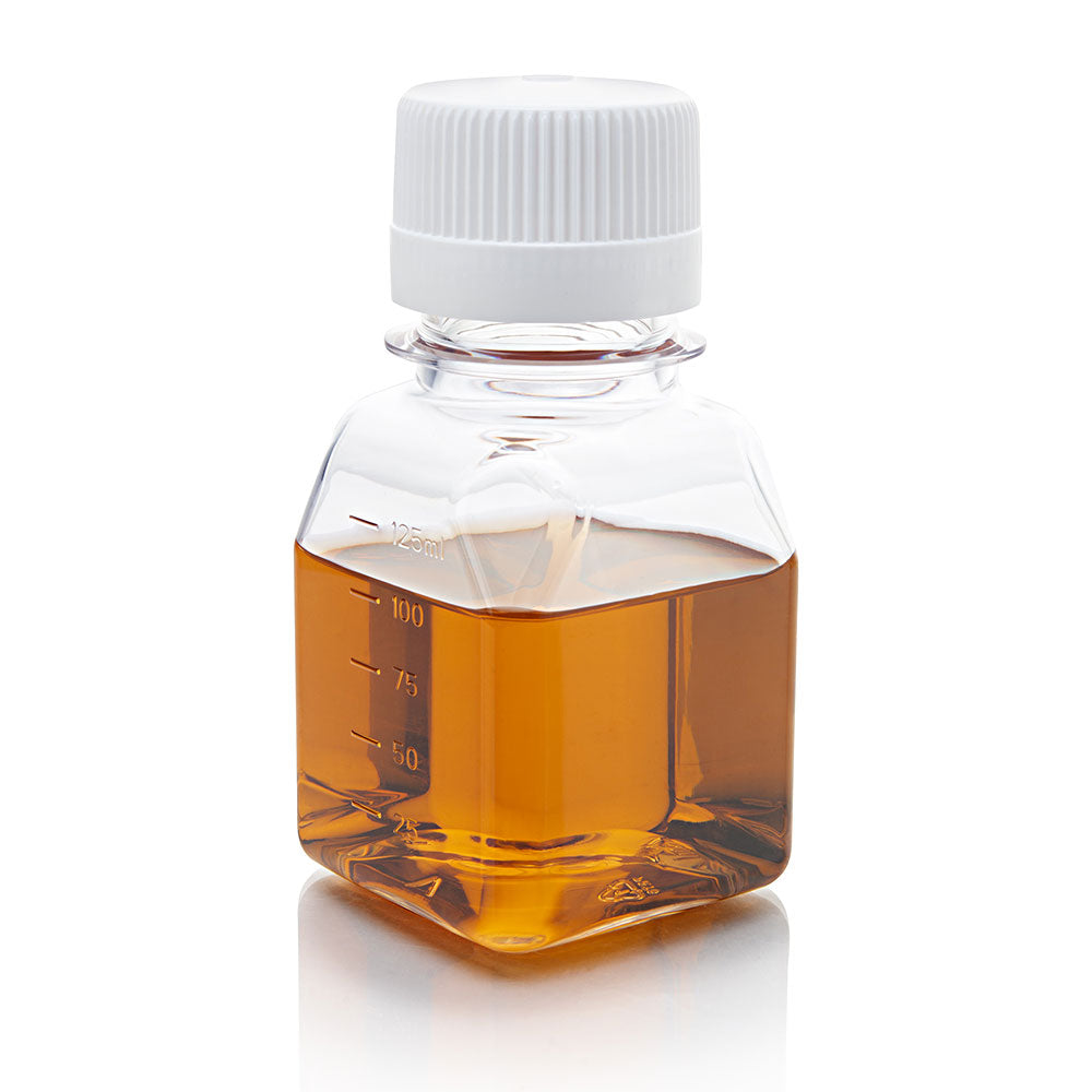 Square Media Bottles, Sterile PETG with HDPE Closure — 30–2000 mL, Tamper-Evident, 6–24/Tray | Globe Scientific