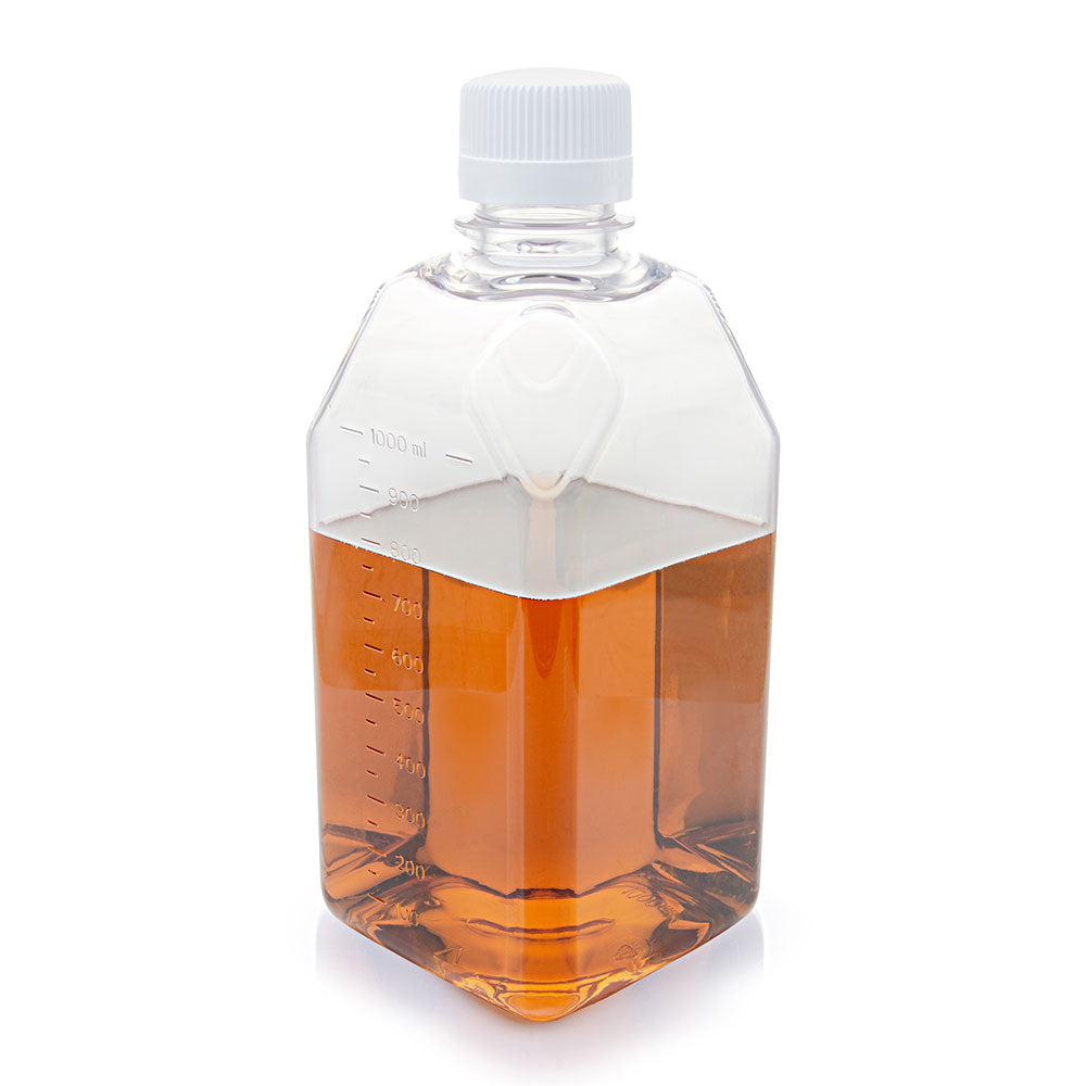 Square Media Bottles, Sterile PETG with HDPE Closure — 30–2000 mL, Tamper-Evident, 6–24/Tray | Globe Scientific