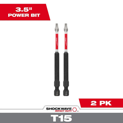 Milwaukee SHOCKWAVE Impact Duty 3-1/2" T15 Bit (2 PK) 48-32-4677 | T15 Drive, 2-Piece