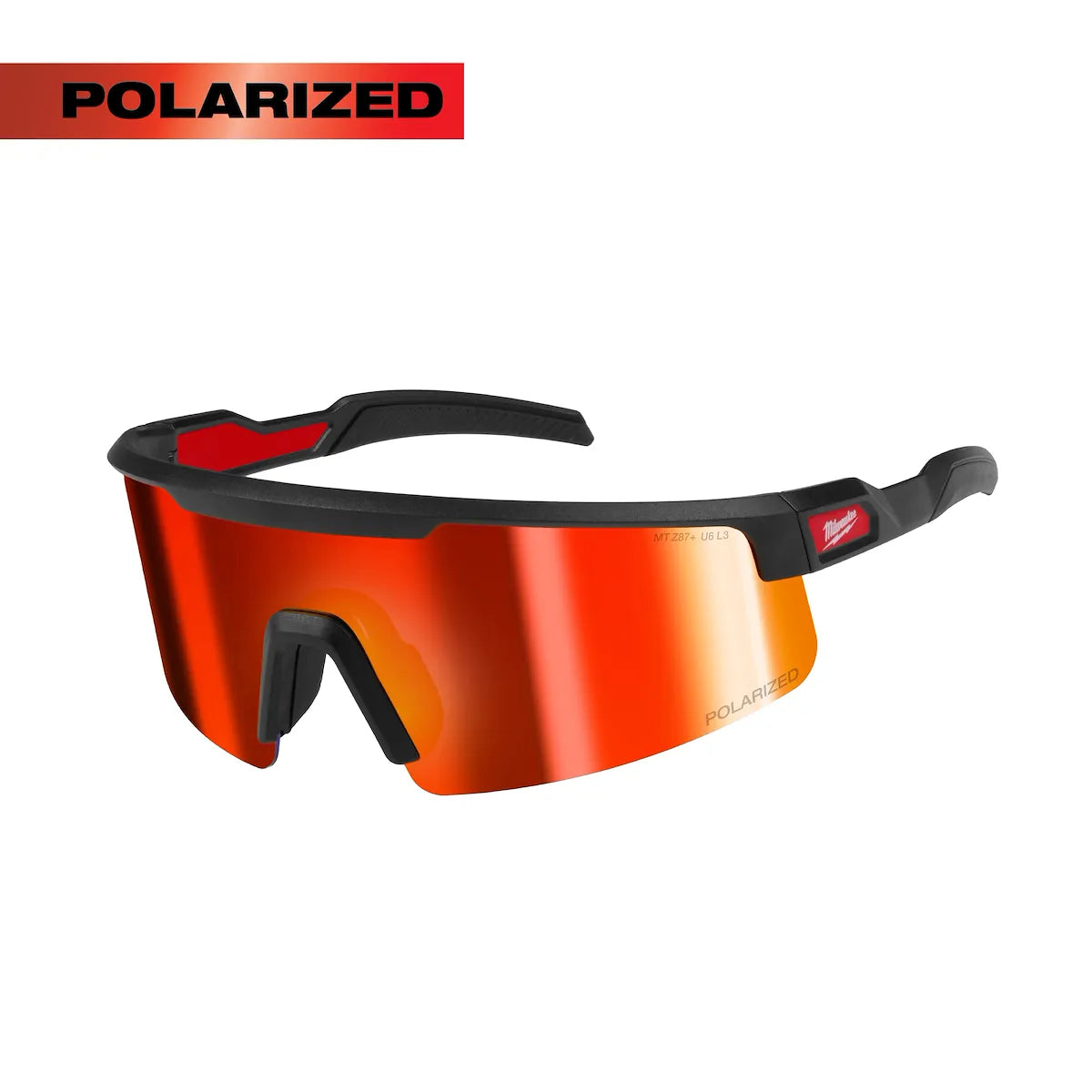 Milwaukee Polarized Wrap Around Safety Glasses - Red Mirrored Dual Coat Lenses 48-73-2501