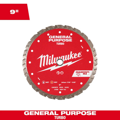 Milwaukee 9" DIAMOND MAX Turbo, General Purpose Diamond Blade 49-93-9109 | Diamond Coated