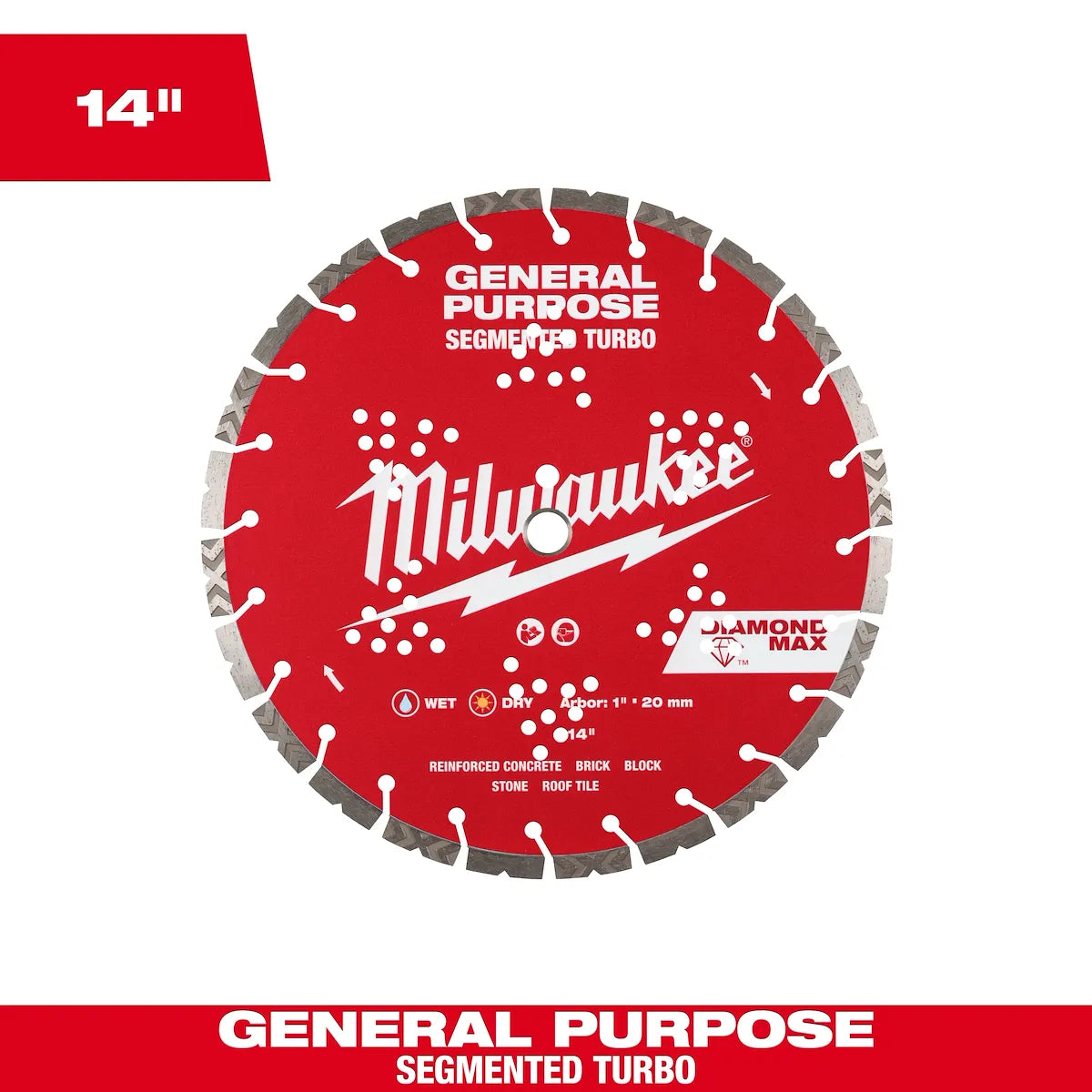 Milwaukee 14" DIAMOND MAX Segmented Turbo, General Purpose Diamond Blade 49-93-9014 | Diamond Coated