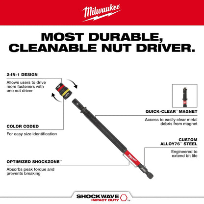 Milwaukee SHOCKWAVE Impact Duty 1/4” and 5/16” x 6” QUIK-CLEAR 2-in-1 Magnetic Nut Driver 49-66-4745 | 1/4" Drive