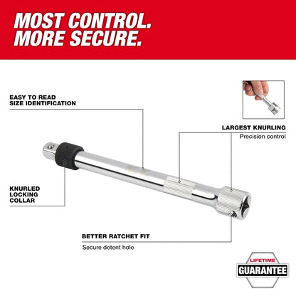 Milwaukee 3/8" Drive 10" Locking Extension 43-24-9305 | 3/8 in Drive, Chrome Vanadium Steel