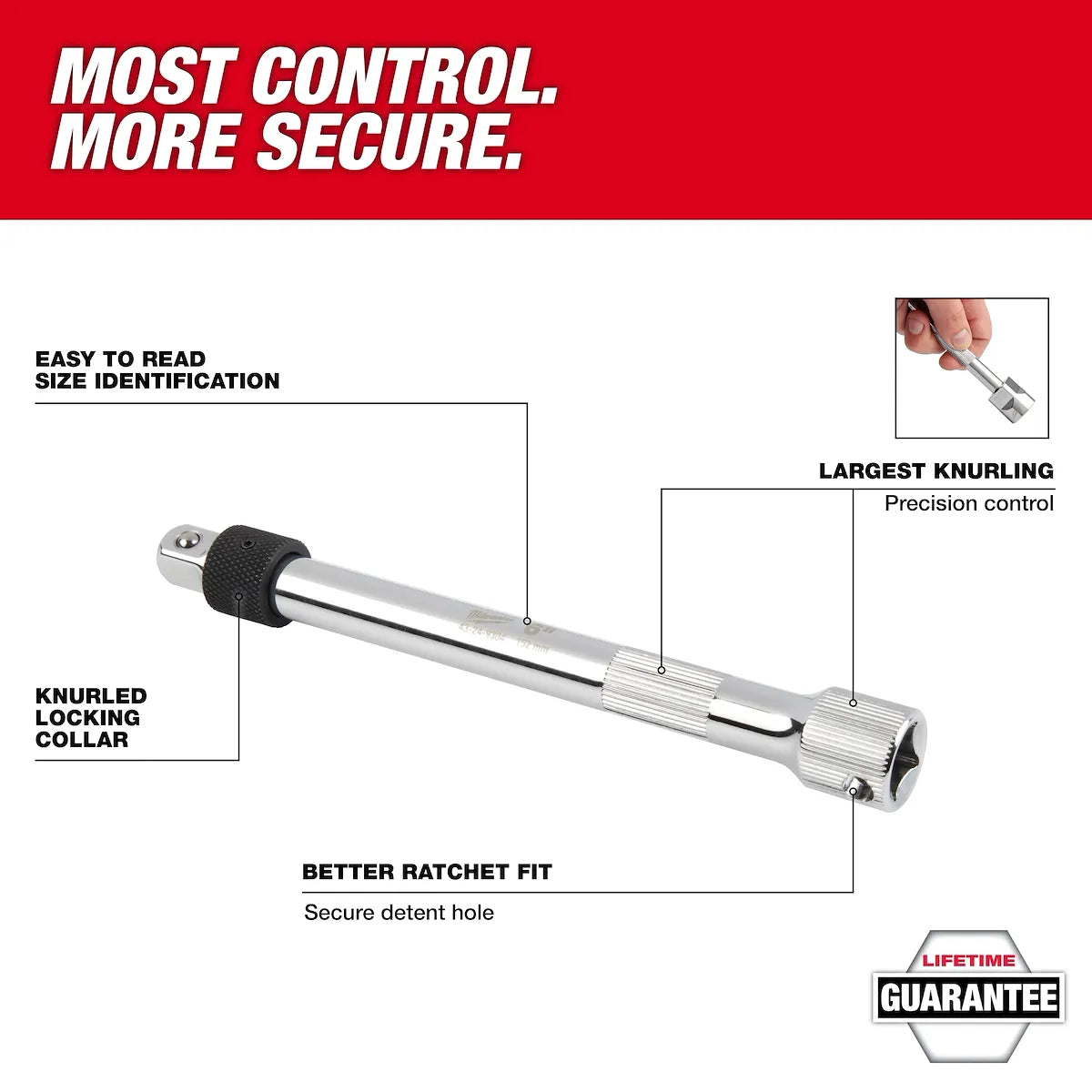 Milwaukee 3/8" Drive 6" Locking Extension 43-24-9304 | 3/8 in Drive, Chrome Vanadium Steel