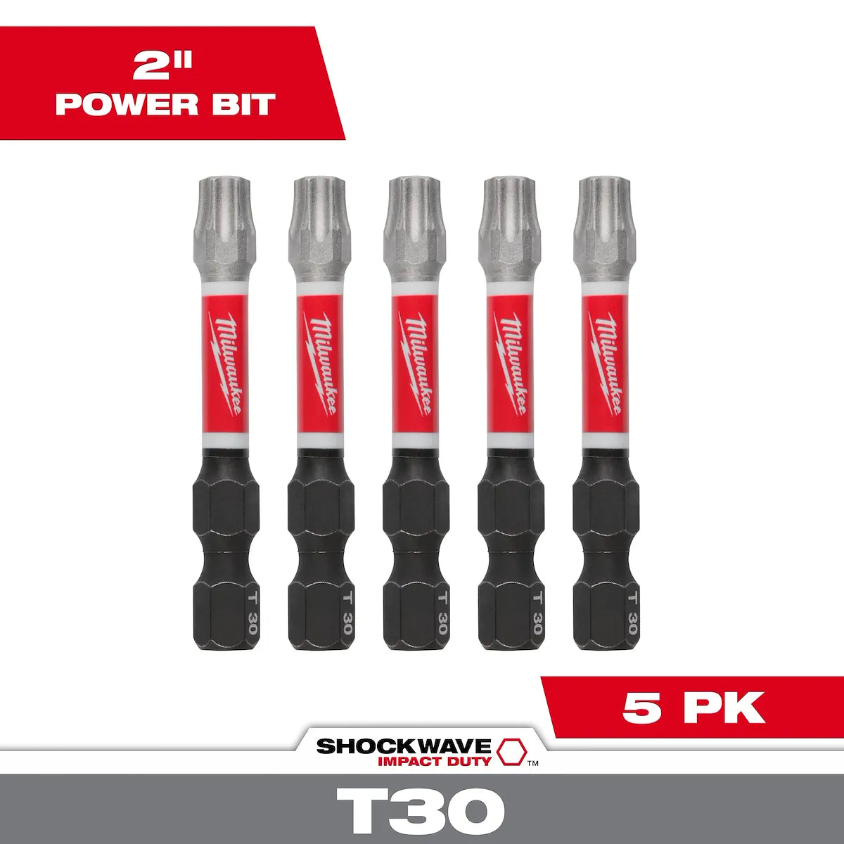 Milwaukee SHOCKWAVE Impact Duty 2" TORX T30 Power Bits (5 PK) 48-32-4687 | T30 Drive, 5-Piece