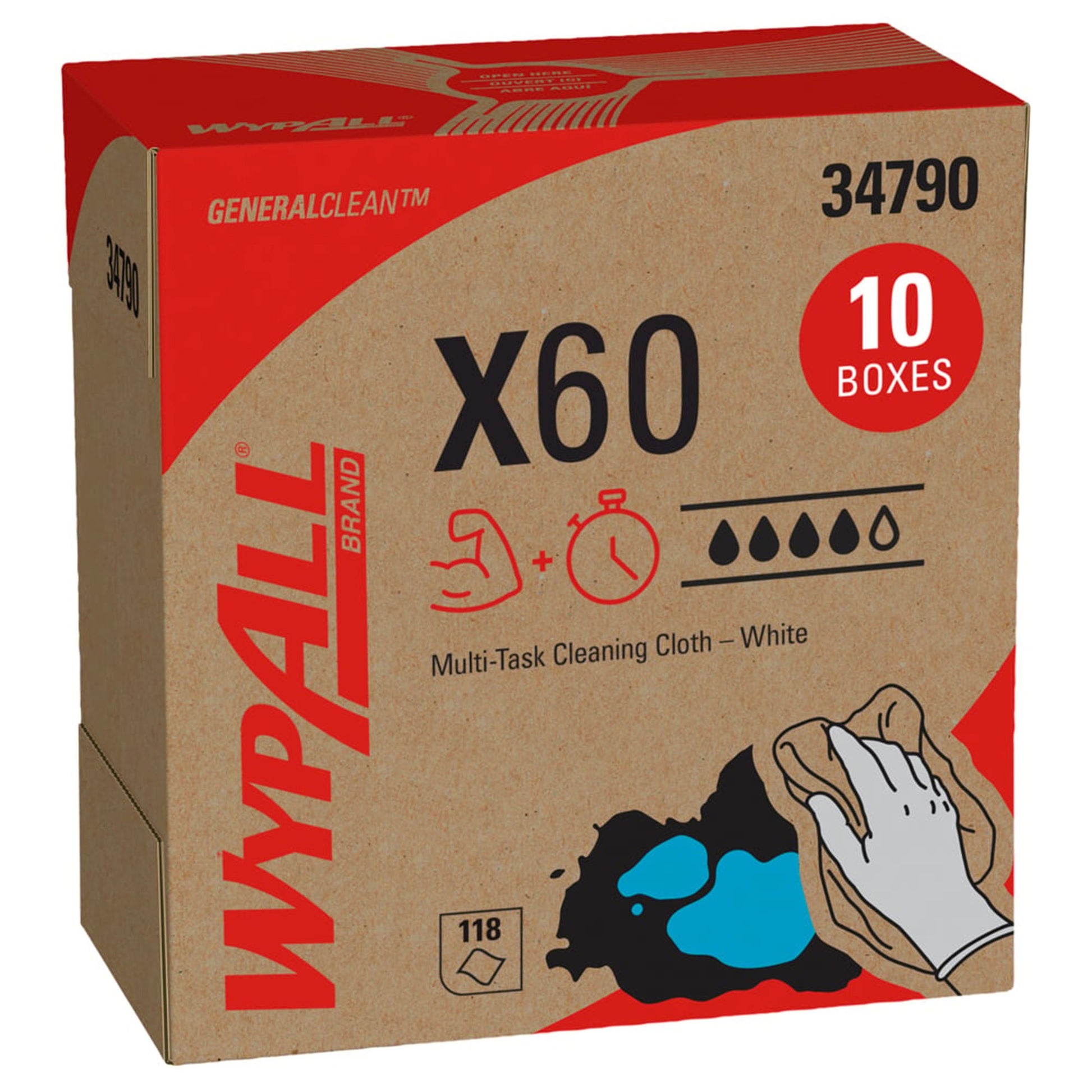 WypAll GeneralClean X60 Multipurpose Task Wipe 118 Count Dispenser Box NonSterile Disposable