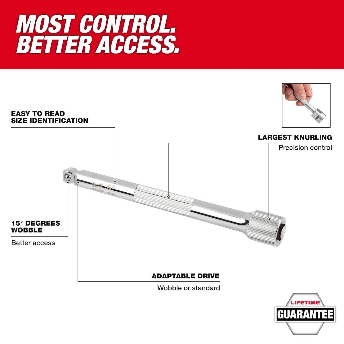 Milwaukee 3/8" Drive 6" Wobble Extension 43-24-9205 | 3/8 in Drive, Chrome Vanadium Steel