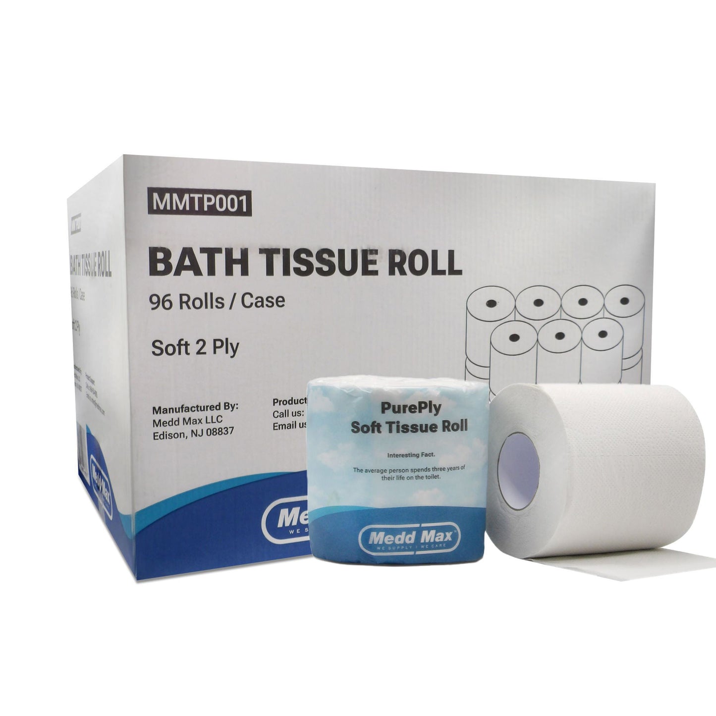 Pure Ply Toilet Tissue White 2-Ply Standard Size Cored Roll 500 Sheets