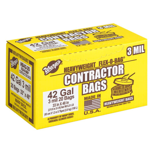 Warp Brothers FLEX-O-BAG® Contractor Bag, 42 gal, 3 mil Thick, 33 in W x 48 in H, Black (HBP42-20-R)