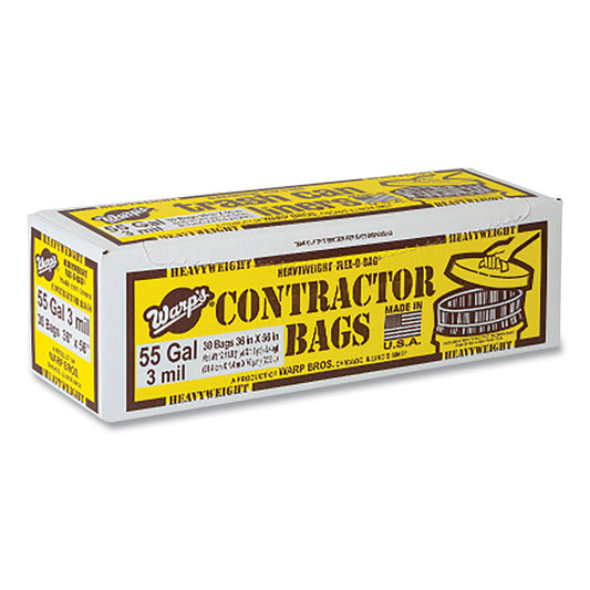 Warp Brothers FLEX-O-BAG® Trash Can Liners and Contractor Bags, 55 gal, 3 mil, 36 in X 56 in, Black, Extra HD Contractor