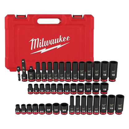 Milwaukee 43PC SHOCKWAVE Impact Duty 3/8" Drive SAE & Metric Deep 6 Point Socket Set 49-66-6139