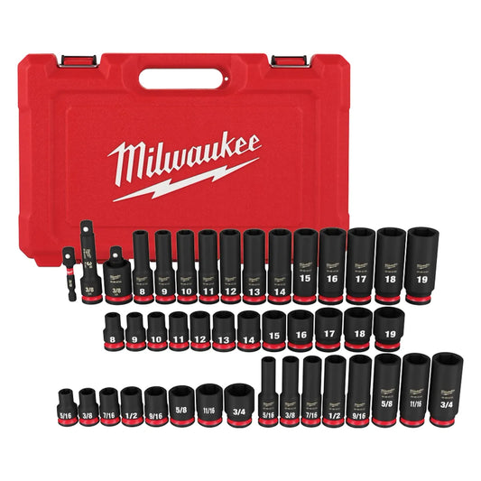 Milwaukee 43PC SHOCKWAVE Impact Duty 3/8" Drive SAE & Metric Deep 6 Point Socket Set 49-66-6139