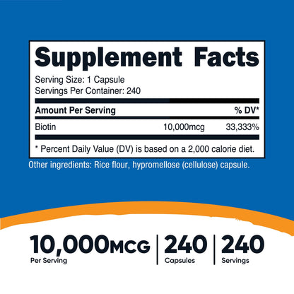 nutricost Dietary Supplement Biotin 10 mg Strength Capsule