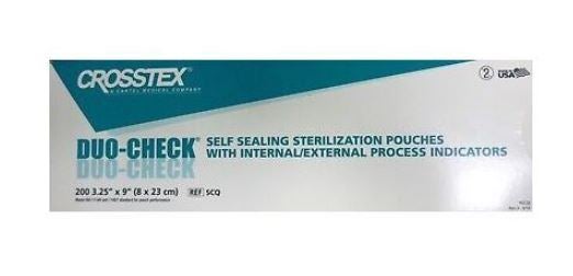 Duo-Check Sterilization Pouch Ethylene Oxide (EO) Gas / Steam White / Blue Self Seal Paper / Film