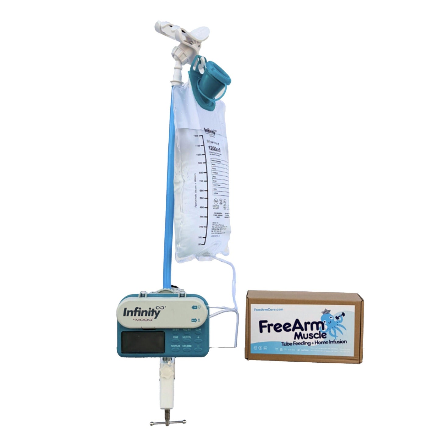 FreeArm Muscle Feeding Tube / Infusion Bag Holder Blue For Feeding Bags, Gravity Sryinges, Lightweight Feeding Pumps