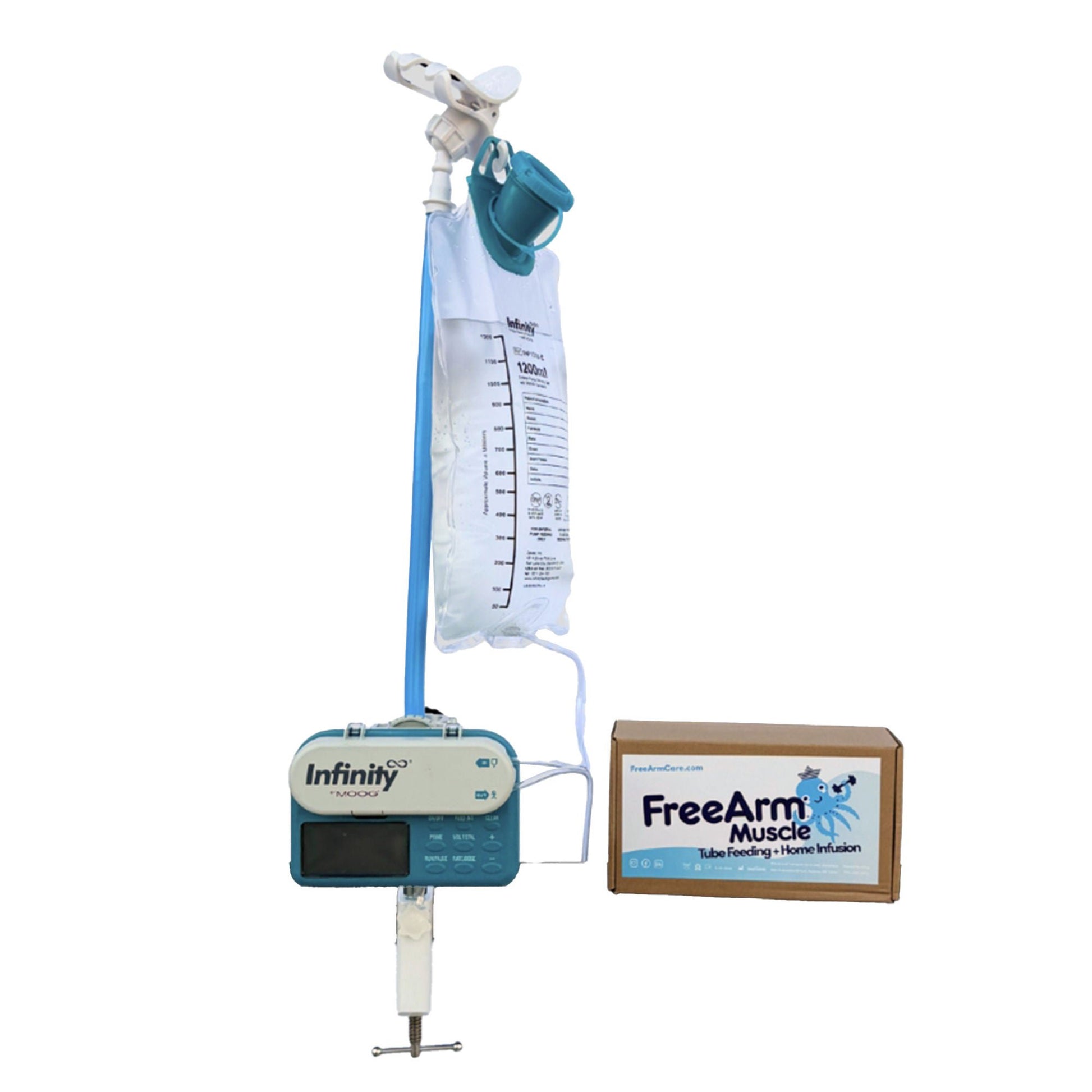 FreeArm Muscle Feeding Tube / Infusion Bag Holder Blue For Feeding Bags, Gravity Sryinges, Lightweight Feeding Pumps