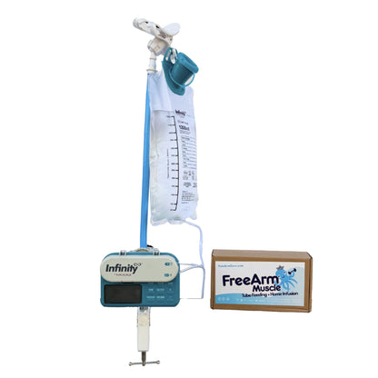 FreeArm Muscle Feeding Tube / Infusion Bag Holder Blue For Feeding Bags, Gravity Sryinges, Lightweight Feeding Pumps