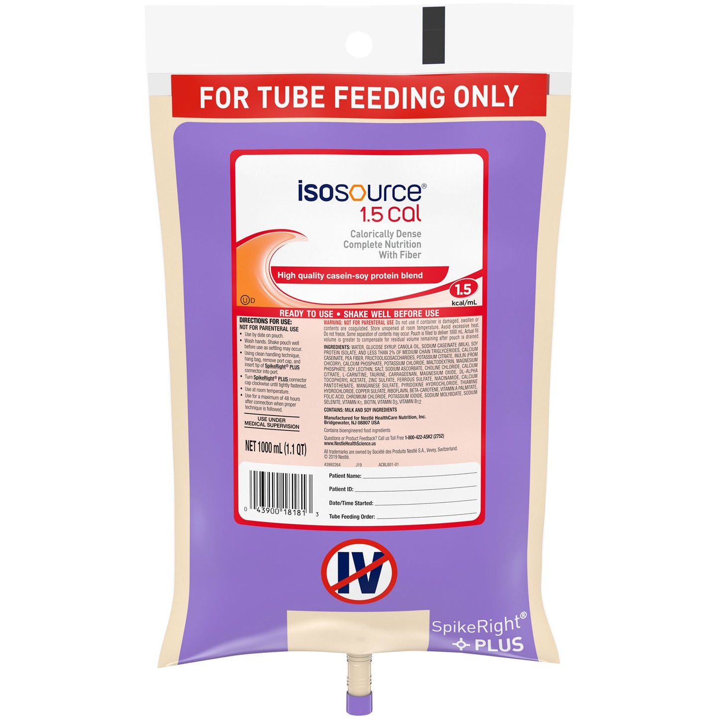 Isosource® 1.5 Cal Tube Feeding Formula, Bag