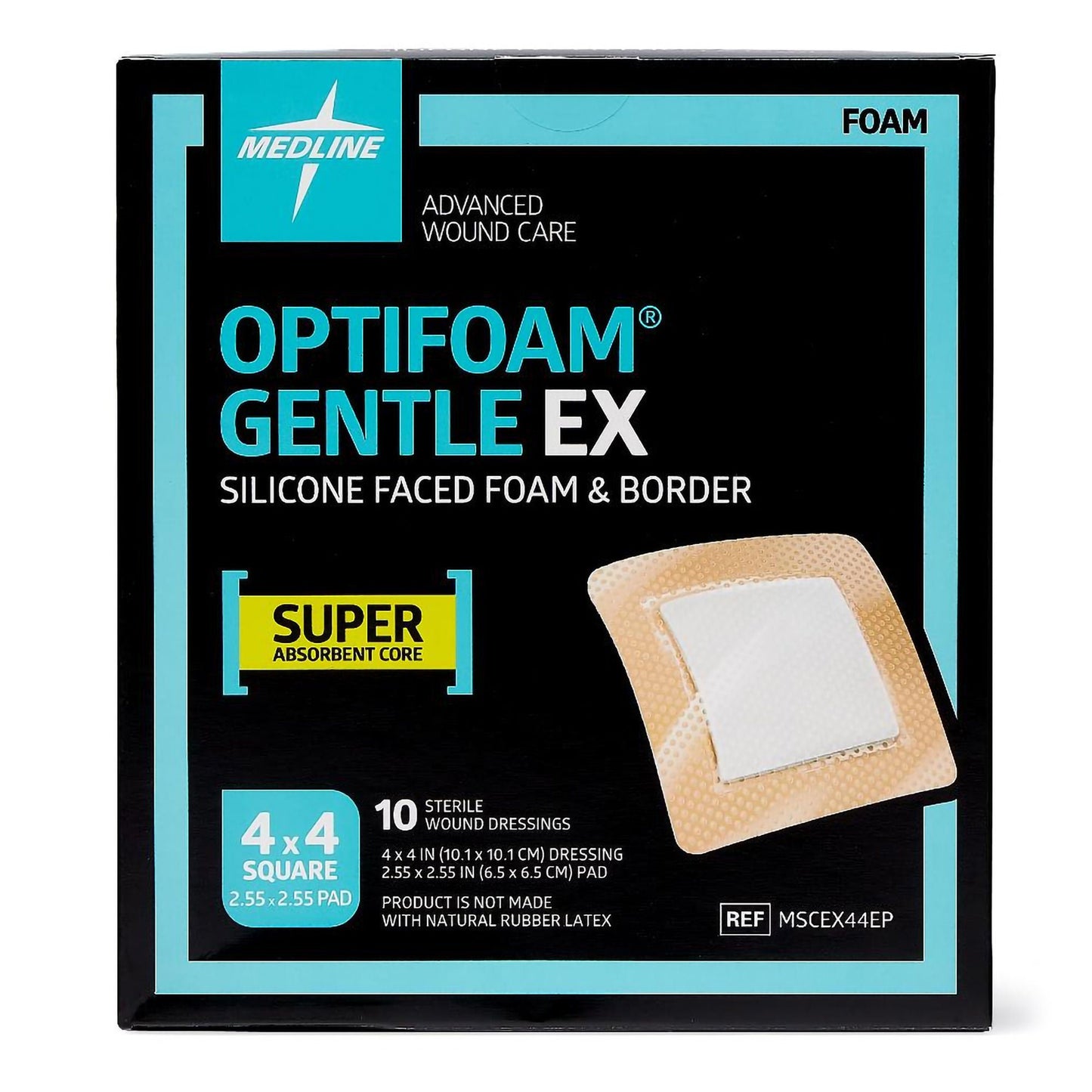 Optifoam Gentle EX Foam Dressing With Border Waterproof Backing Silicone Face and Border Square