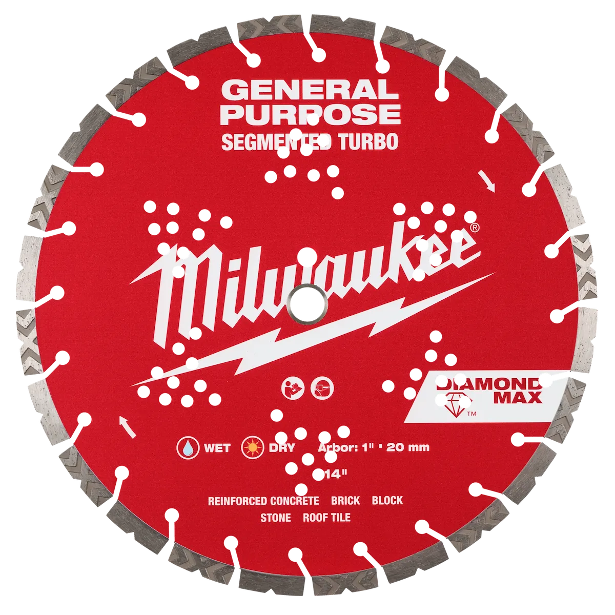 Milwaukee 14" DIAMOND MAX Segmented Turbo, General Purpose Diamond Blade 49-93-9014 | Diamond Coated