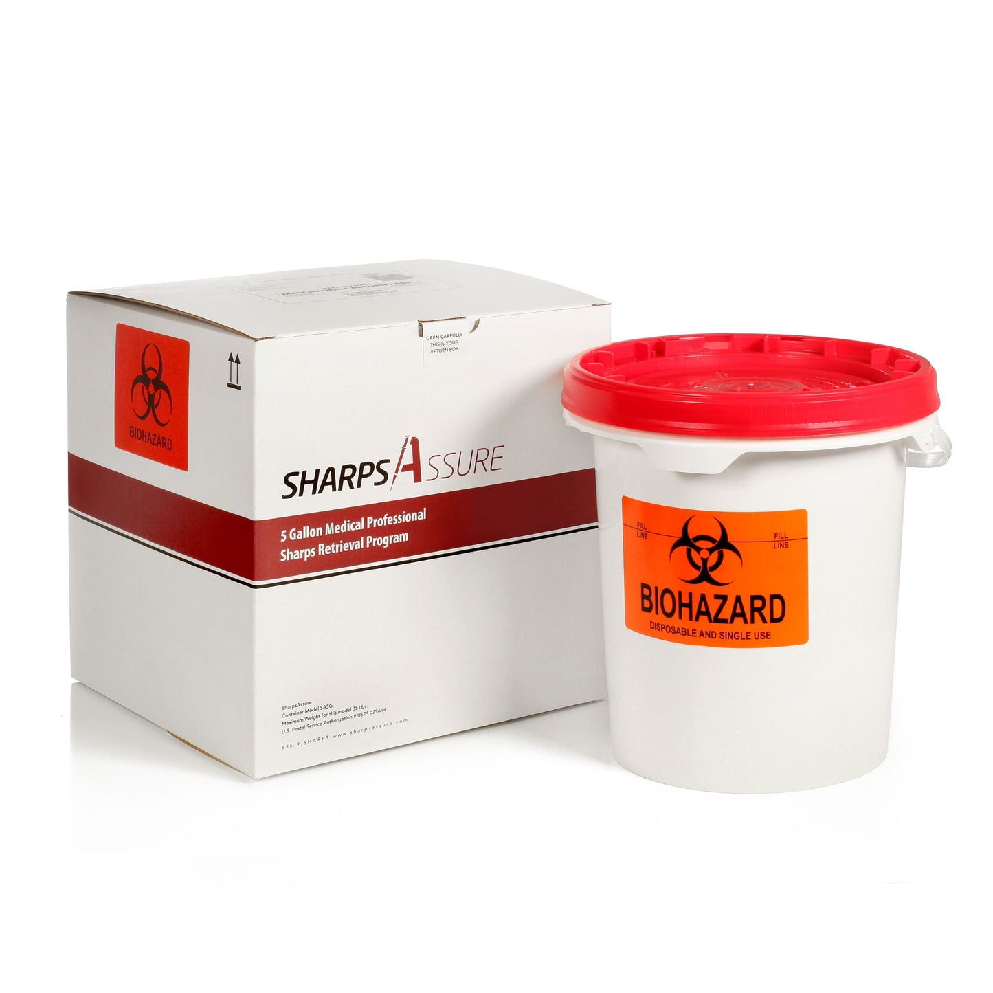 Sharps Assure Mailback Sharps Container White Base 14 H X 15 W X Inch Horizontal / Vertical Entry 5 gal.