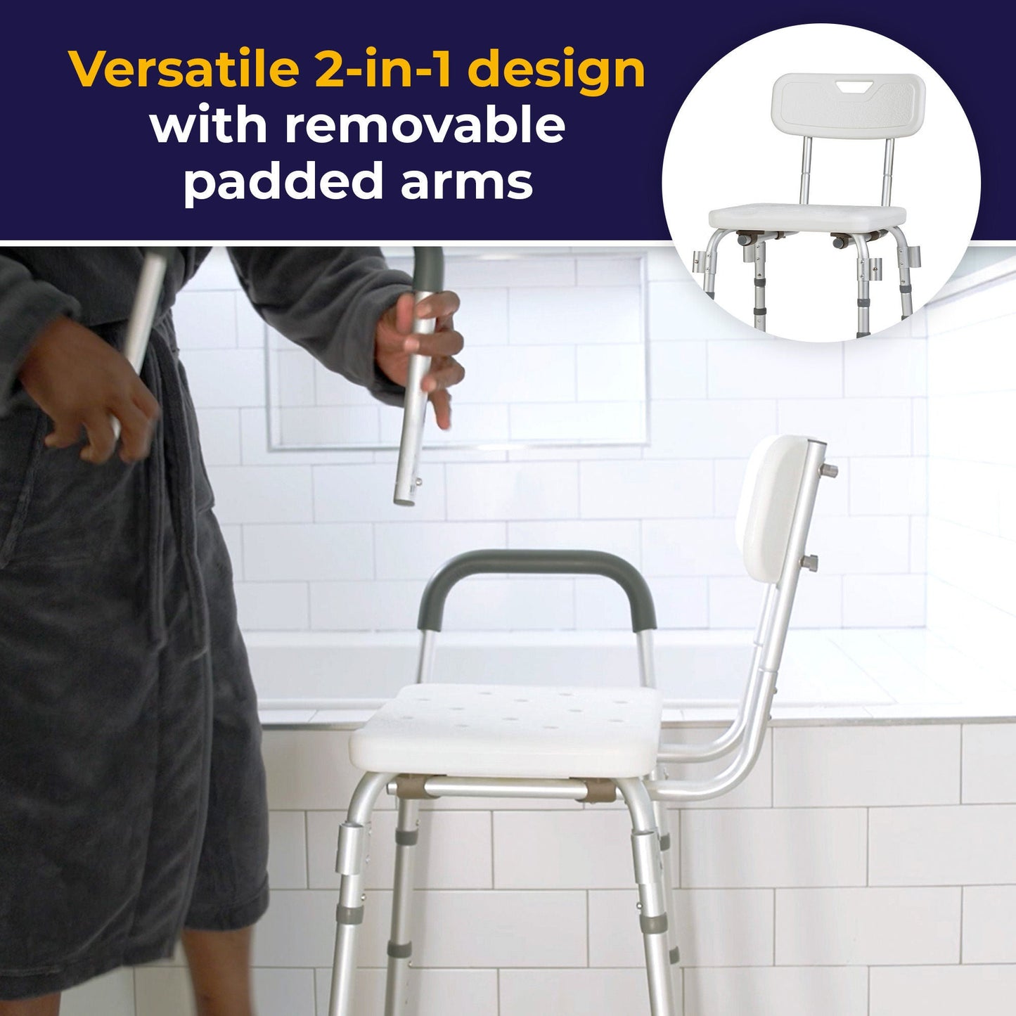 drive™ Shower Chair with Back and Removable Padded Arms