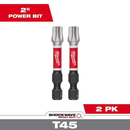 Milwaukee SHOCKWAVE Impact Duty 2" T45 Impact Bits 2Pk 48-32-6000 | T45 Drive