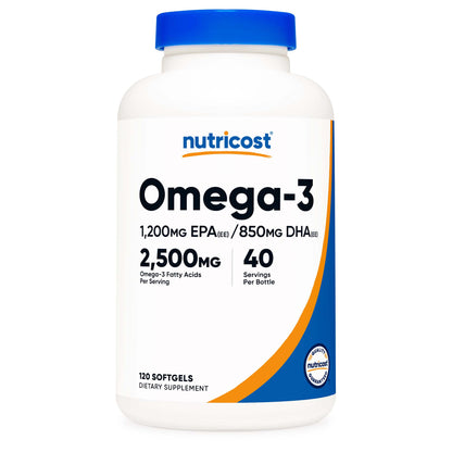 nutricost Dietary Supplement Omega-3 2,500 mg Strength Softgel