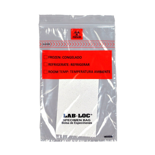Lab-Loc® Specimen Transport Bag, Document Pouch, Absorbent Pad, Zip Close, 6 x 9