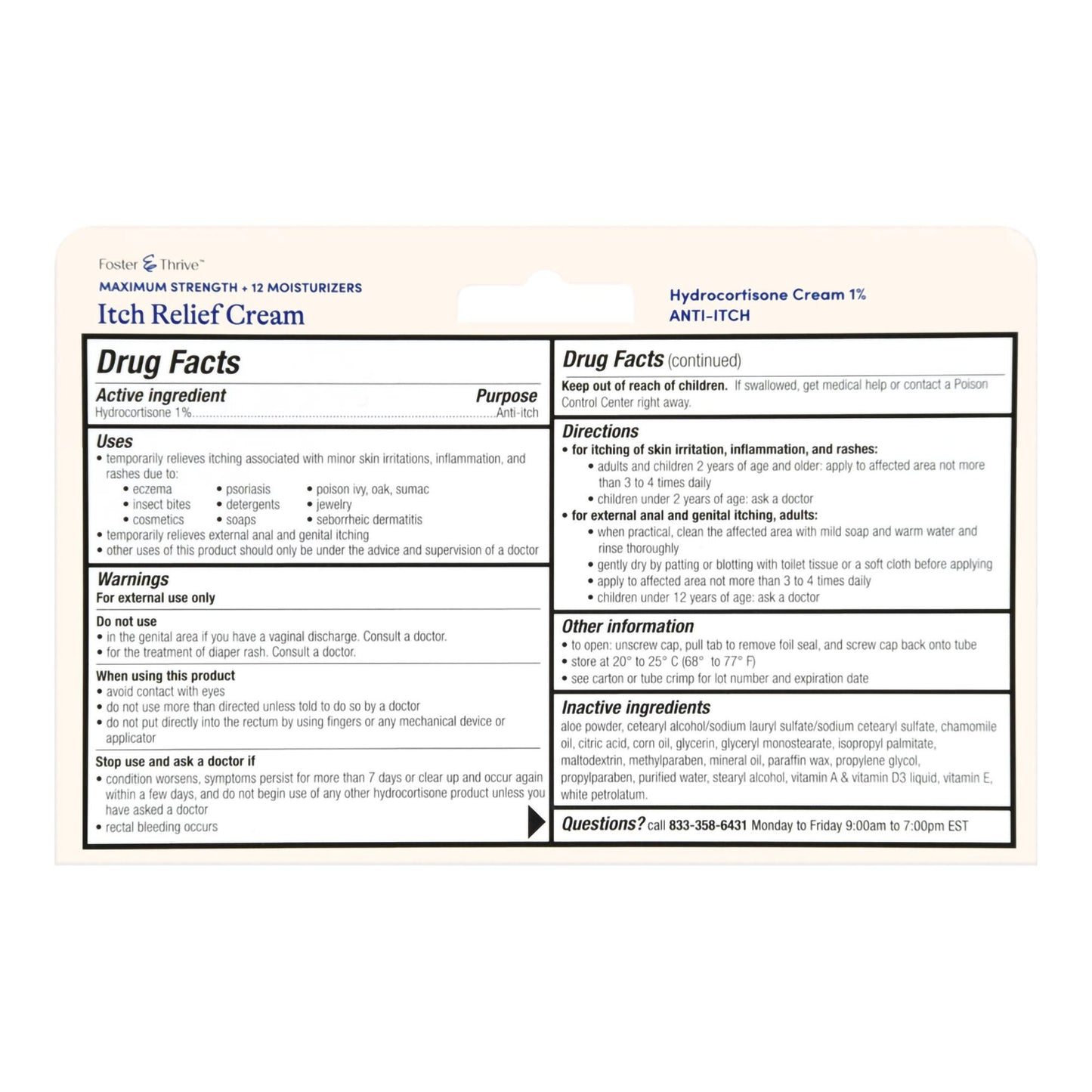 Foster & Thrive™ 1% Hydrocortisone + 12 Moisturizers Itch Relief Cream