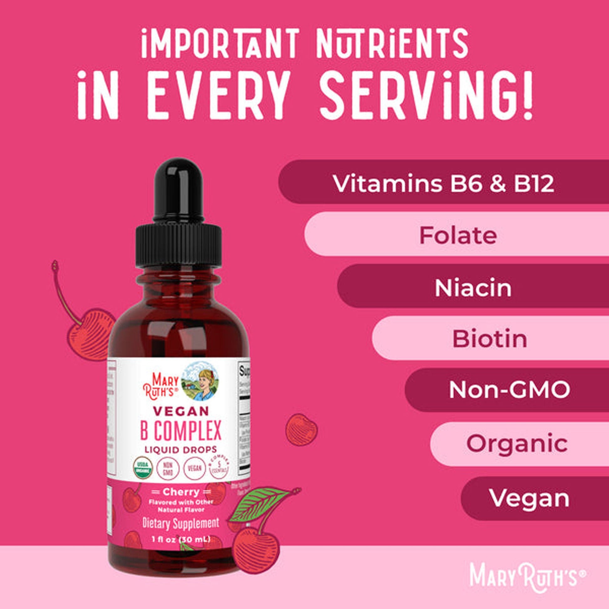 Mary Ruth's® Vegan B-Complex Drops, B Vitamins in Liquid Form