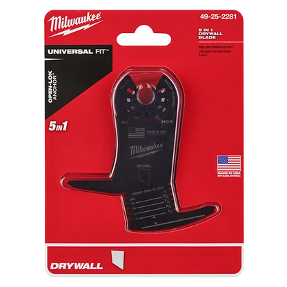 Milwaukee 5-in-1 Drywall Universal Fit Oscillating Multi-Tool Blade (1 PK) 49-25-2281 | 2 in Blade Length, High Carbon Steel
