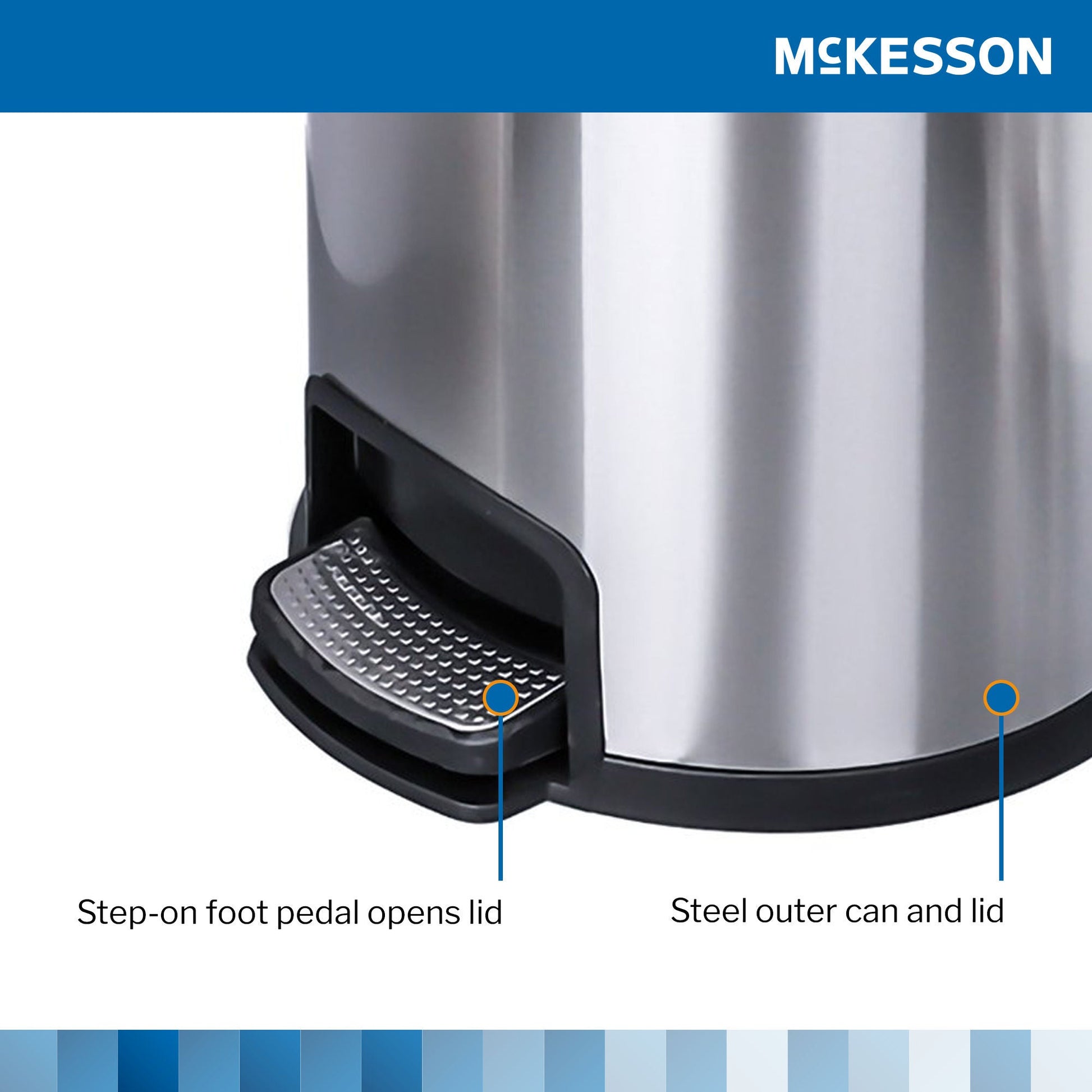McKesson Trash Can, Stainless Steel, Round, 8 Gallons