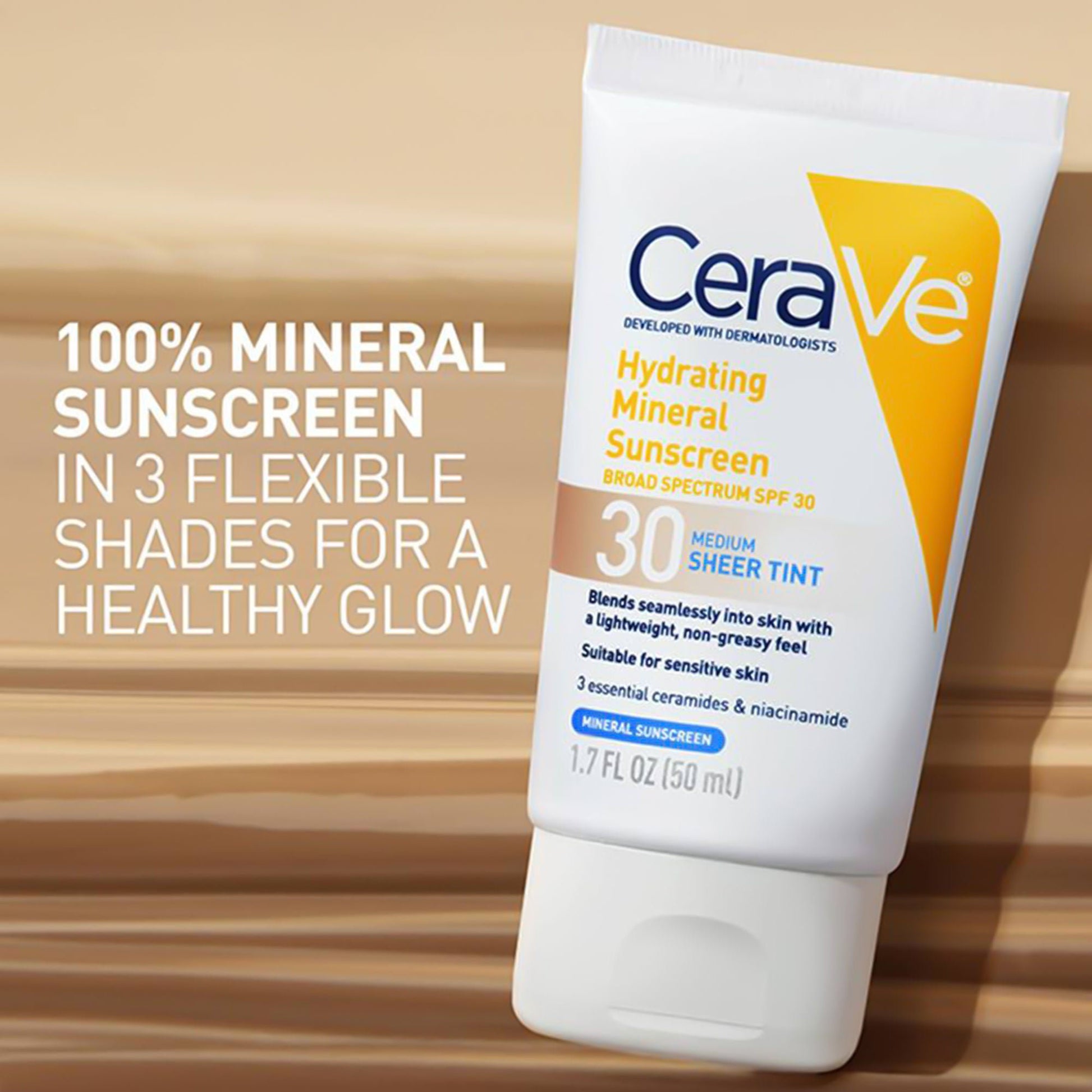CeraVe® Hydrating Mineral Sunscreen Medium Sheer Tint, SPF 30, Tube