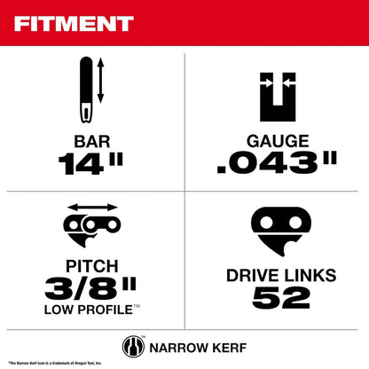 Milwaukee 14" 3/8" LOW PROFILE Pitch, .043" Gauge Guide Bar 49-16-2756 | Steel