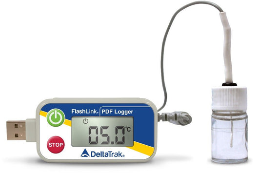 Flashlink PDF Logger Vaccine Temperature Data Logger with Alarm Fahrenheit -58° to +104°F (-50° to +40°C) Glycol Bottle Probe Magnet Battery Operated
