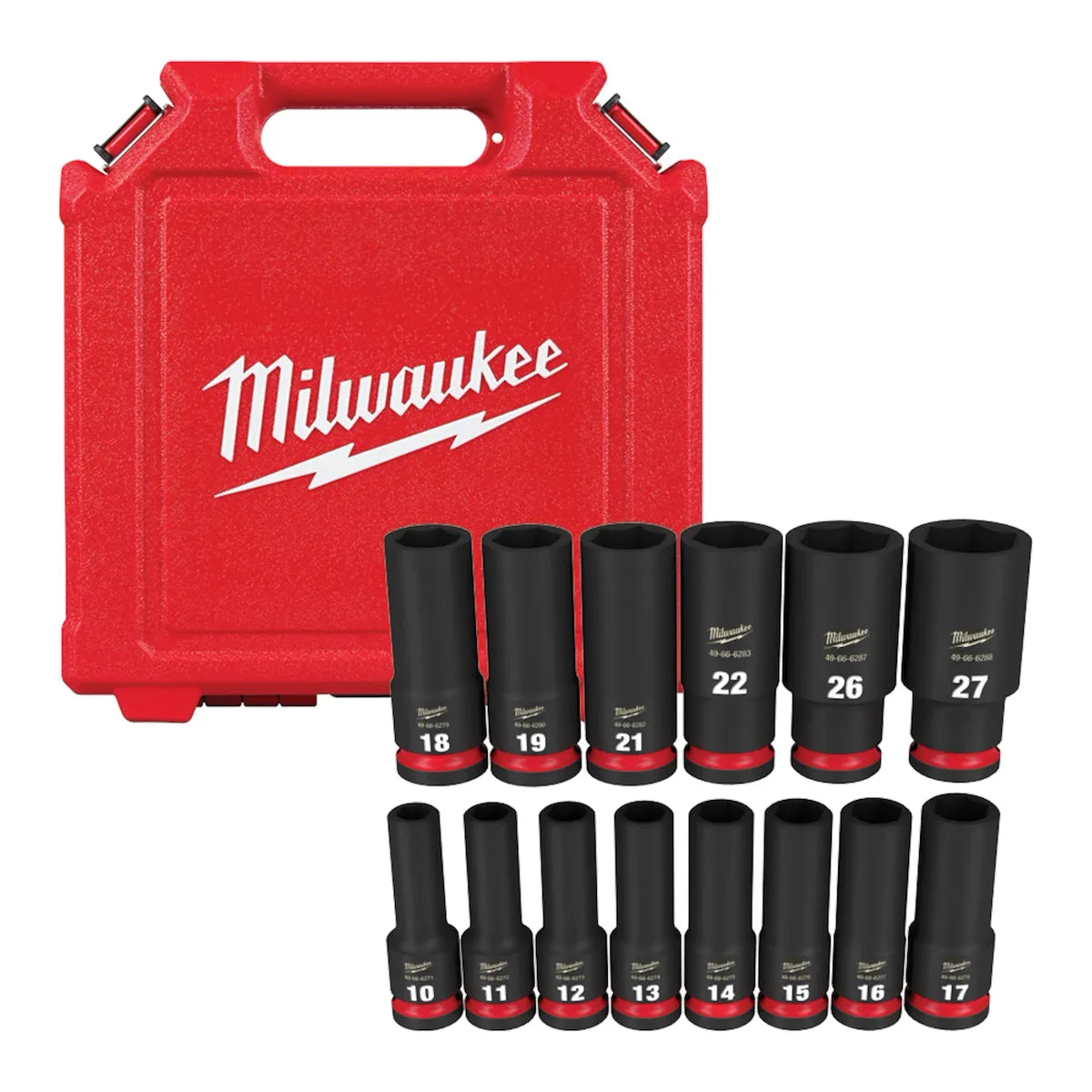 Milwaukee 14PC SHOCKWAVE Impact Duty 1/2" Drive Metric Deep 6 Point Socket Set 49-66-6288