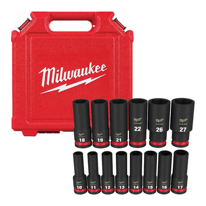 Milwaukee 14PC SHOCKWAVE Impact Duty 1/2" Drive Metric Deep 6 Point Socket Set 49-66-6288
