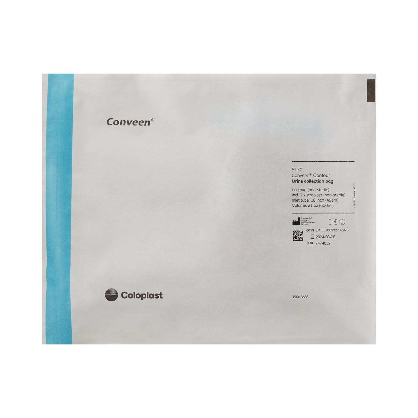 Conveen® Contour Urinary Leg Bag: Anti-Reflux Valve, Polyethylene/Flocked