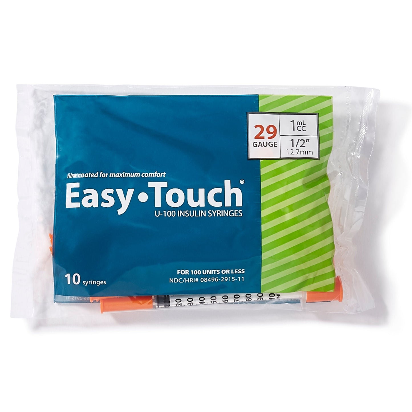 EasyTouch™ Standard Insulin Syringe with Needle, 29 Gauge, 1/2 Inch Length