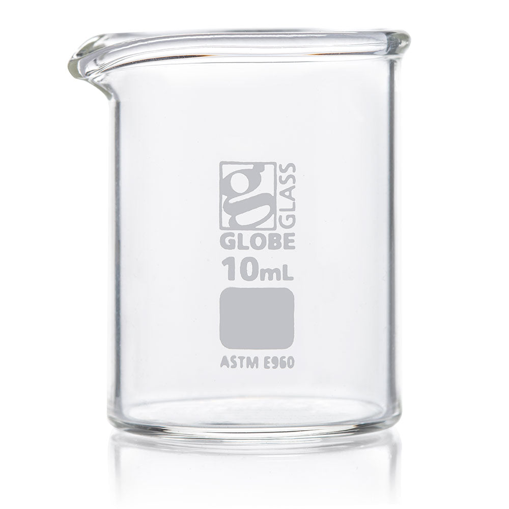 Glass Beakers, 10 mL Low Form Griffin Style, ASTM E960 — 12/Box | Globe Scientific