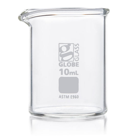 Glass Beakers, 10 mL Low Form Griffin Style, ASTM E960 — 12/Box | Globe Scientific