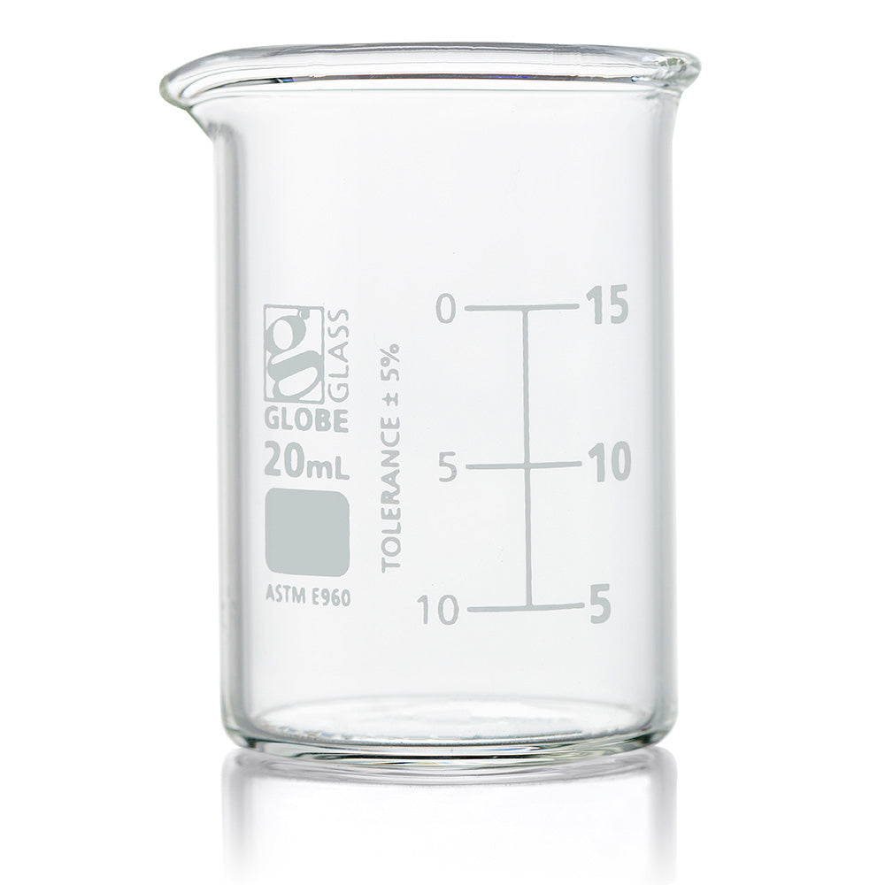 Glass Beakers, Low Form Griffin, Dual Graduations, ASTM E960 — 20 mL to 4000 mL, 1–12/Box | Globe Scientific