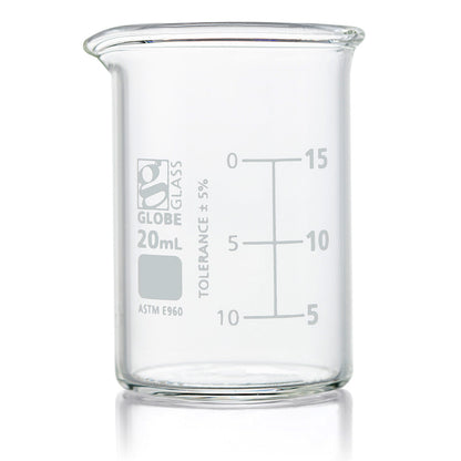 Glass Beakers, Low Form Griffin, Dual Graduations, ASTM E960 — 20 mL to 4000 mL, 1–12/Box | Globe Scientific